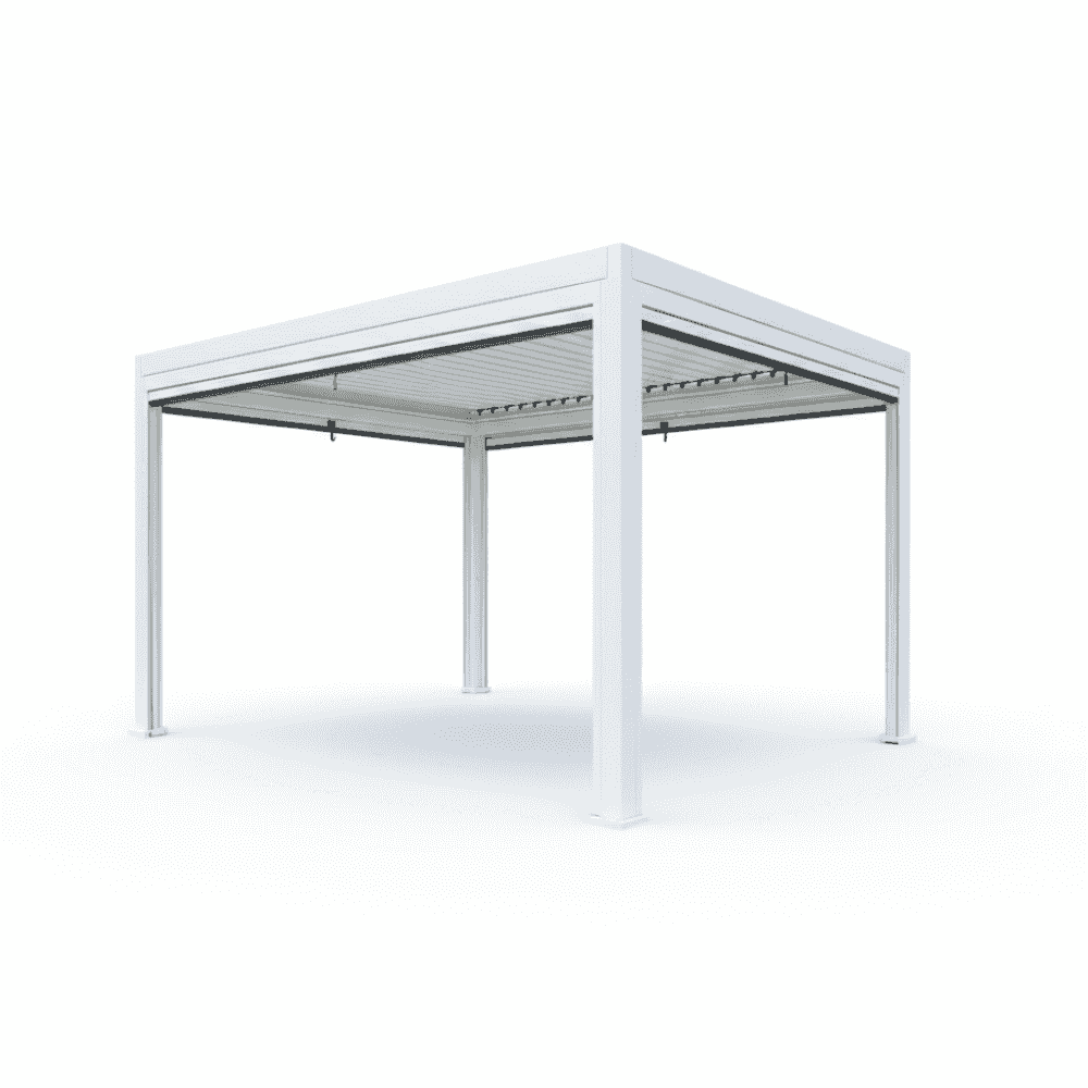 White luxury 3x4m gazebo with wind-resistant roller blinds, outdoor gazebo and pergola by The Outdoor Furniture Market.