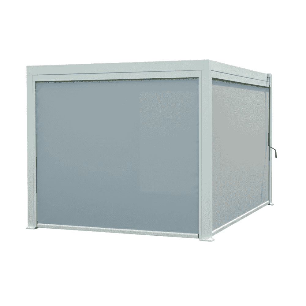 White luxury 3x4m gazebo with wind-resistant roller blinds, outdoor pergola from The Outdoor Furniture Market, sturdy and stylish.