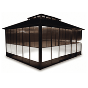 Luxury 6x3.65m aluminum gazebo with double roof and sliding doors, perfect for outdoor shelter and relaxation.