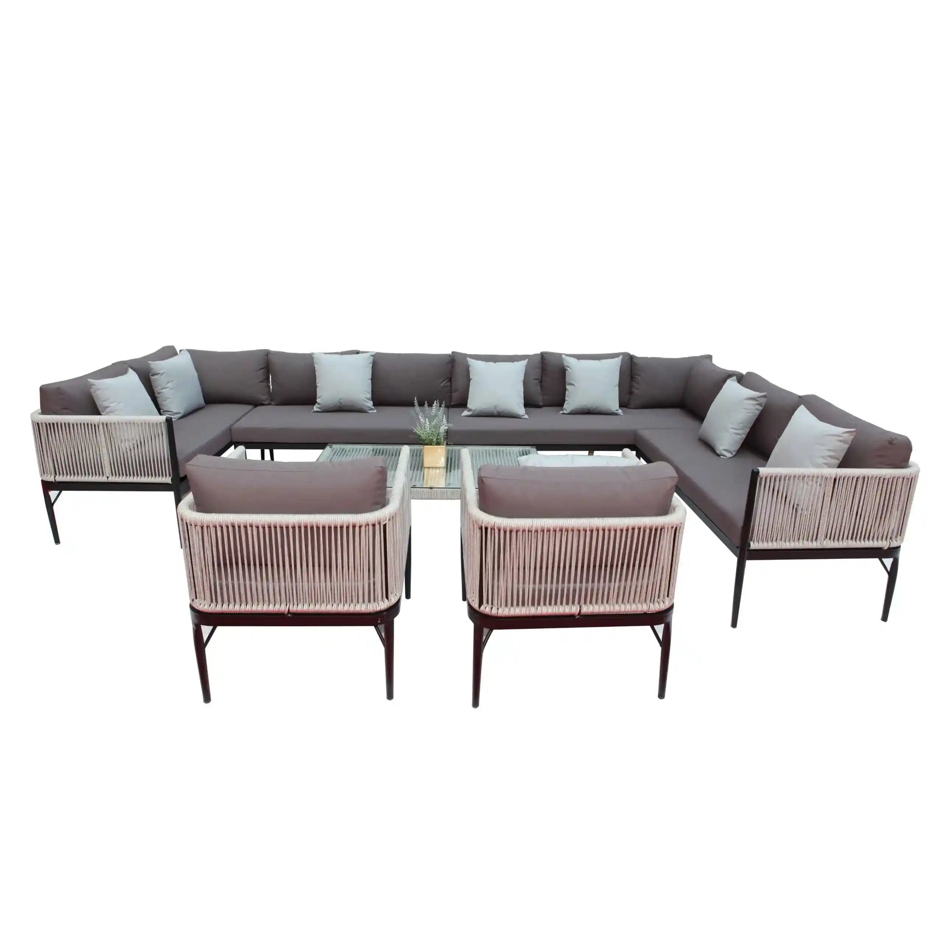 Luxury outdoor rope sectional sofa set by The Outdoor Furniture Market, featuring a spacious 10-12 seater patio lounge with plush cushions.