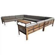 Luxury outdoor U-shaped sofa set by The Outdoor Furniture Market featuring aluminum frame, wood-finish accents, and weather-resistant cushions.