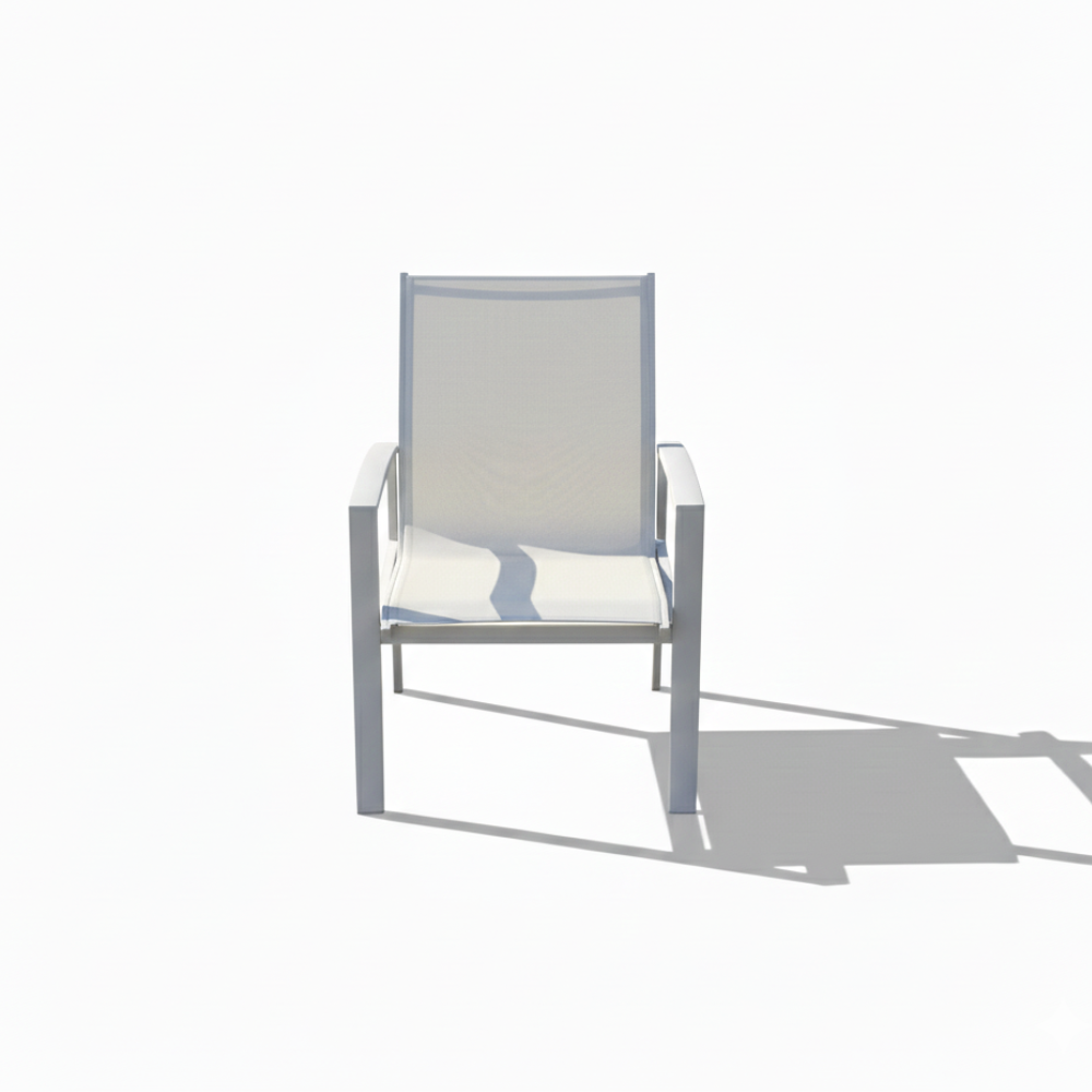 White aluminum frame patio chair with a metal base by Casa Fiora, designed for outdoor seating and comfort.