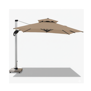 Casa Fiora 3x3m outdoor cantilever umbrella with 360° rotation and marble wheel base, featuring a sturdy metal support.