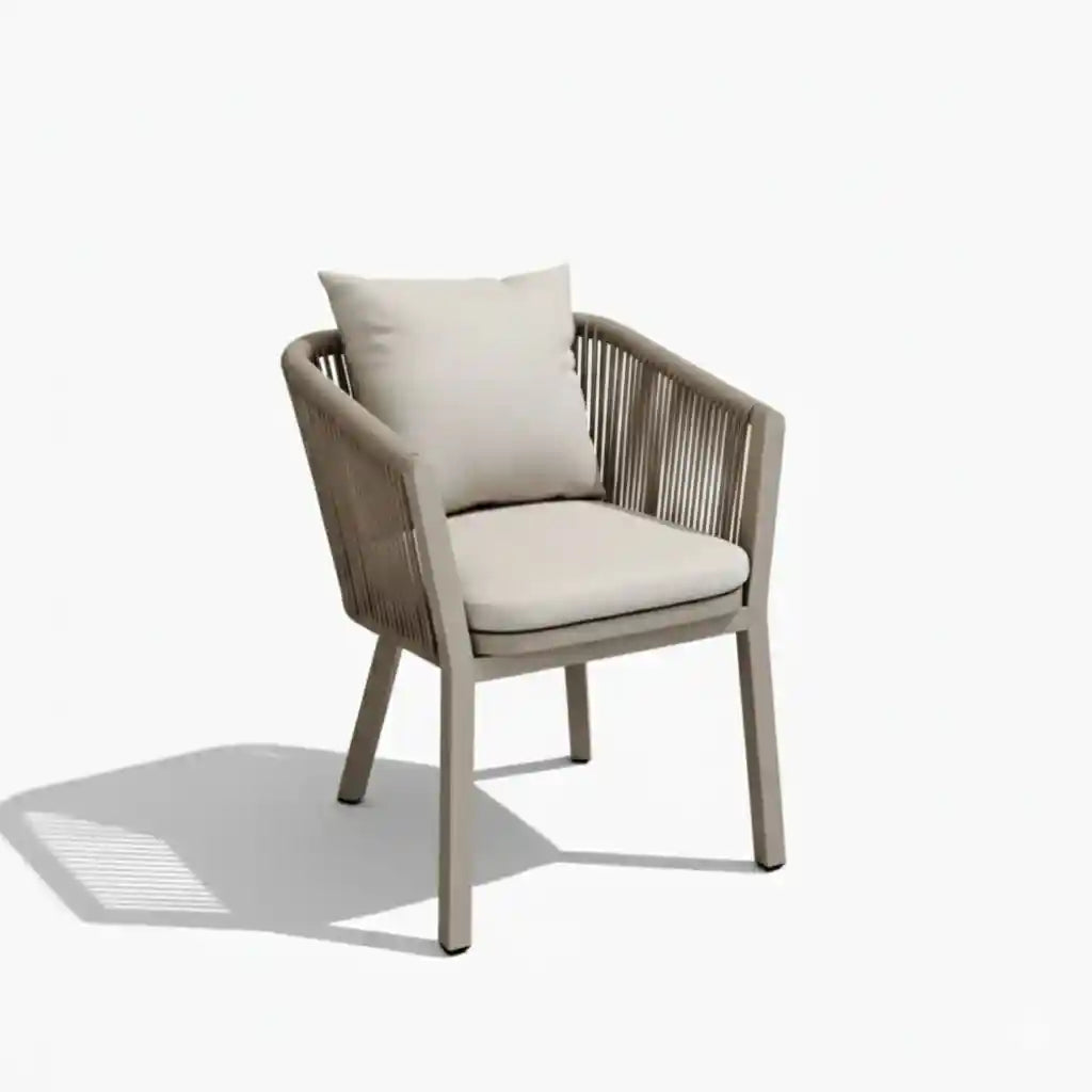 Modern 10-person aluminum outdoor dining set with comfort cushions, featuring a spacious table and matching chairs for patio use.