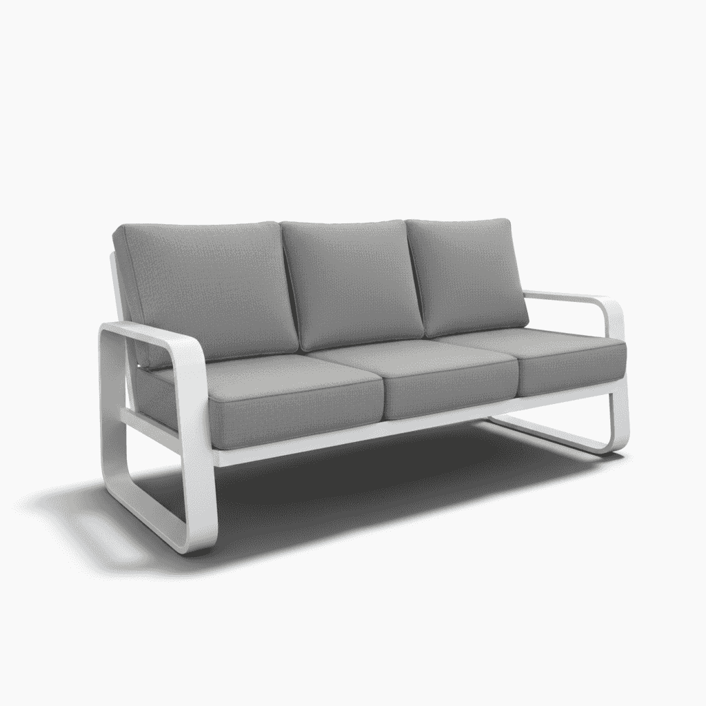 Modern 5-piece white aluminum patio sofa set with waterproof cushions, ideal for outdoor lounging and entertaining.