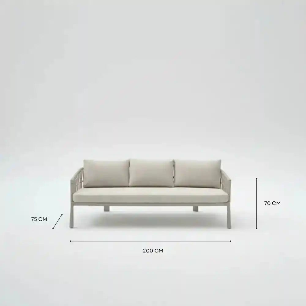 Modern 5-seater outdoor sofa set with aluminum frame and matching coffee table, perfect for patio or garden relaxation.