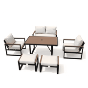Modern 6-piece outdoor sofa set by The Outdoor Furniture Market with cushioned seats and a stylish, contemporary design.
