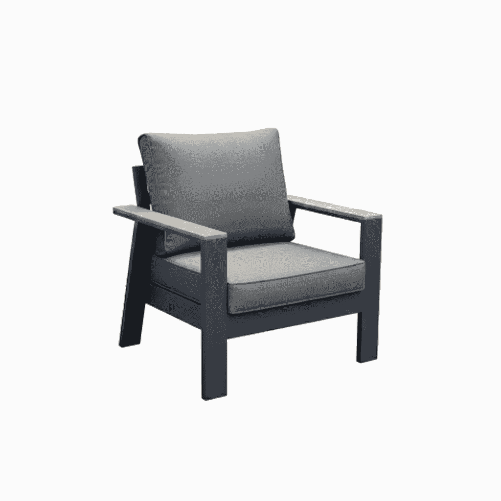 Modern 9-seater outdoor lounge sofa set with aluminum frame and plush cushions, featuring a dining table for outdoor entertaining.