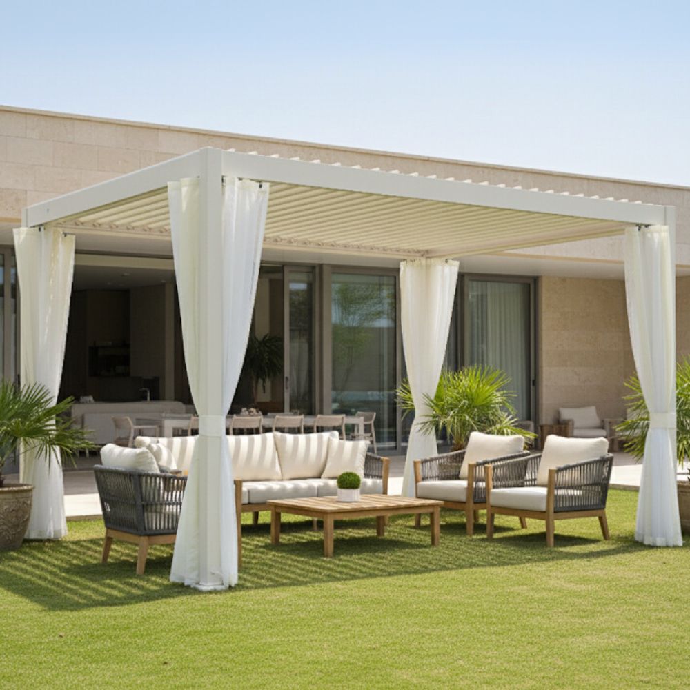 Modern Aluminum Frame Louver Pergola Tent 3x4M with Manual Opening Roof – Outdoor Garden & Patio Shade