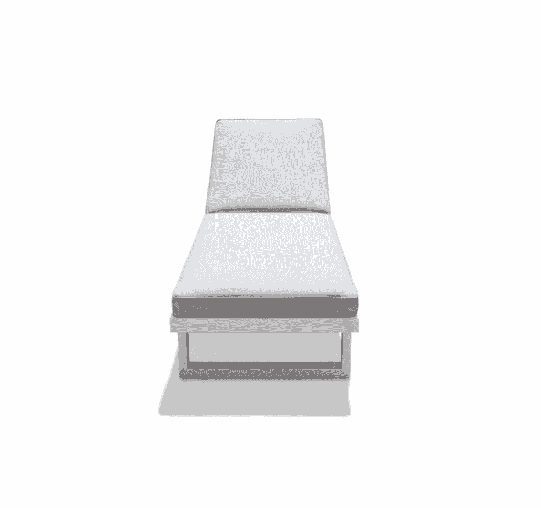 Modern aluminum outdoor sunbed with cushions from The Outdoor Furniture Market, featuring sleek design and comfortable lounging surface.