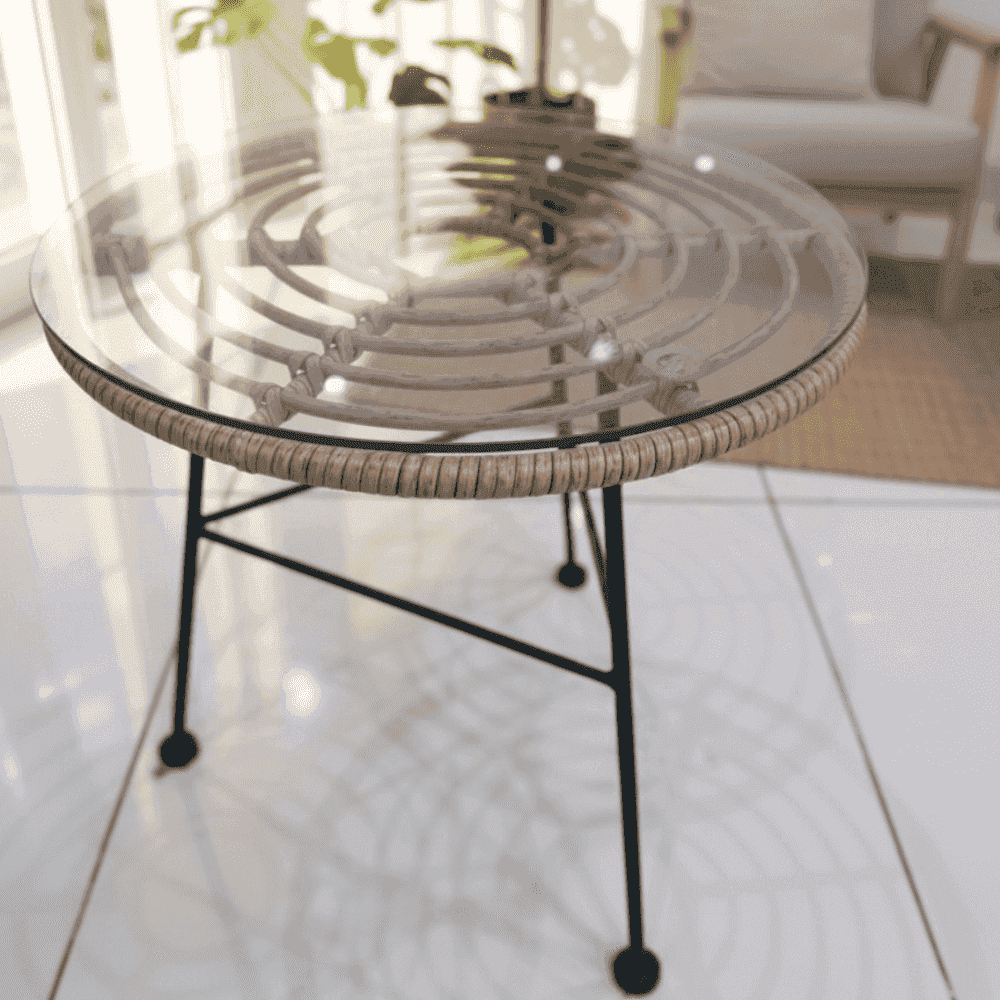 Modern glass-top accent table by The Outdoor Furniture Market featuring a minimalist design, suitable for indoor or outdoor spaces.
