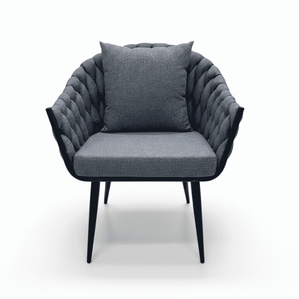 Modern grey braided armchair from The Outdoor Furniture Market, showcasing a stylish, comfortable seating design for outdoor dining.