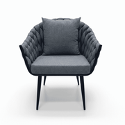 Modern grey braided armchair from The Outdoor Furniture Market, showcasing a stylish, comfortable seating design for outdoor dining.