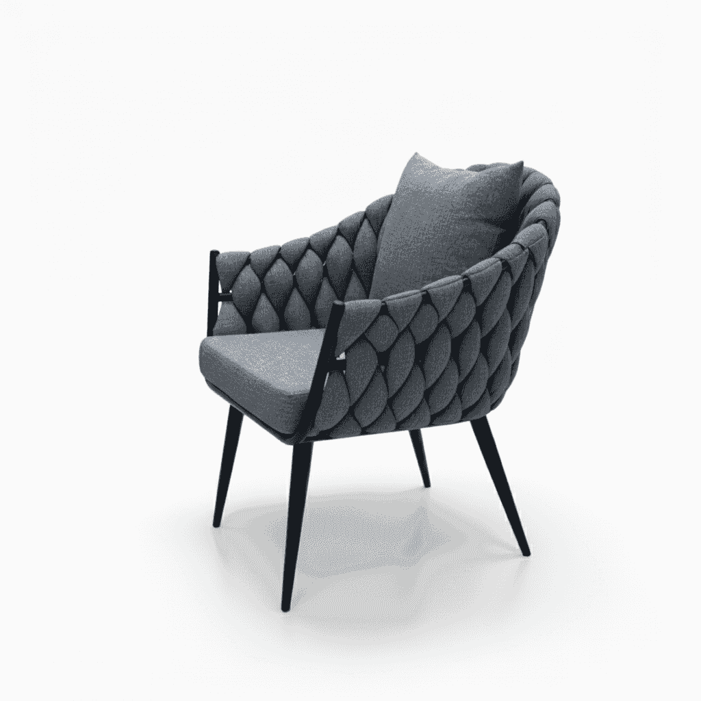 Modern grey braided armchair from The Outdoor Furniture Market, showcasing stylish design and comfortable seating for dining areas.
