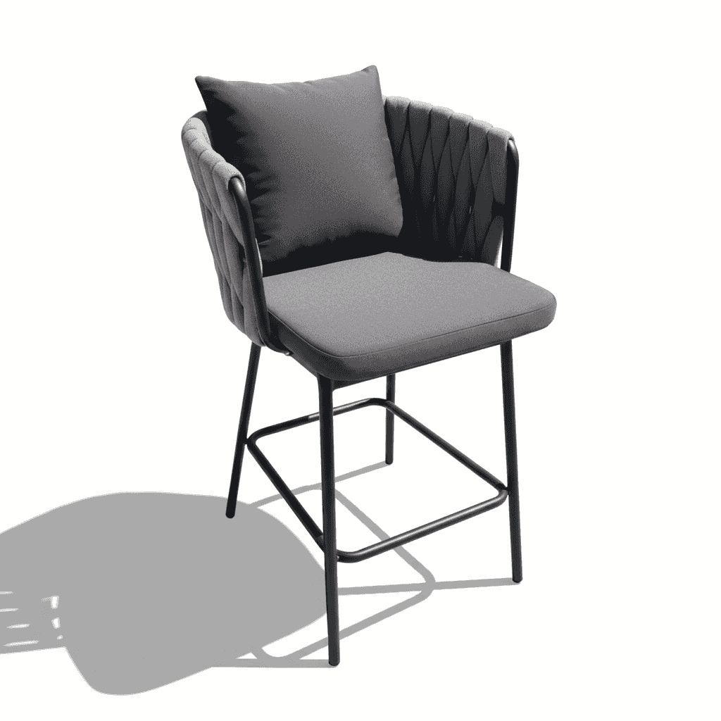 Modern outdoor bar chair by The Outdoor Furniture Market featuring sleek metal frame and comfortable seat for patio use.