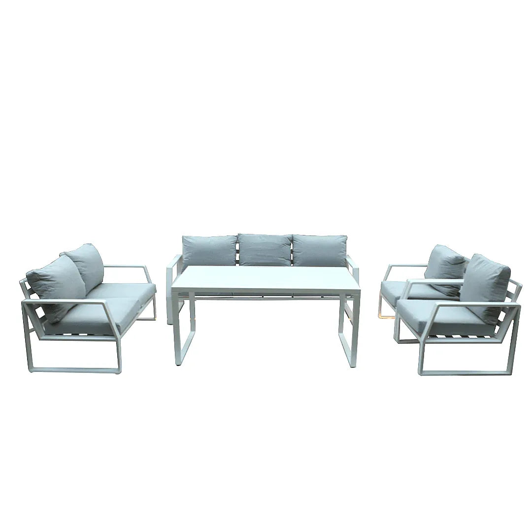 Casa Fiora 7-Seater White Aluminum Outdoor Sofa Set – Modern Patio & Garden Lounge - The Outdoor Furniture Market 