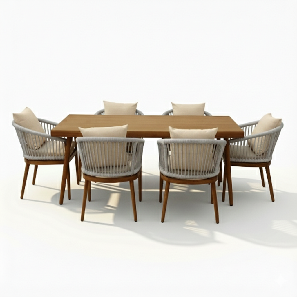 Aluminium Frame Outdoor Dining Set with Rope Chairs & Cushions | 4, 6, 8 or 10 Seater