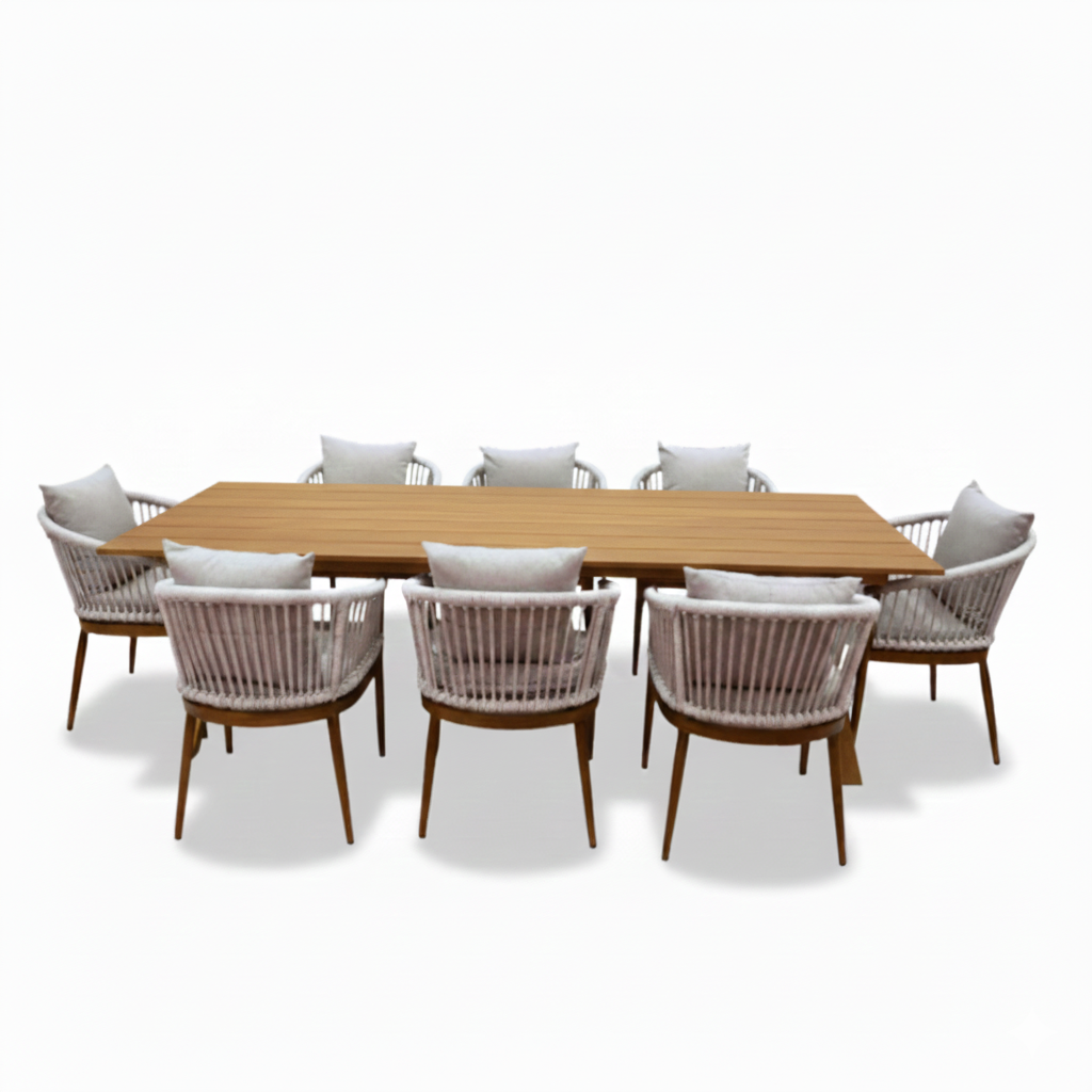 Aluminium Frame Outdoor Dining Set with Rope Chairs & Cushions | 4, 6, 8 or 10 Seater