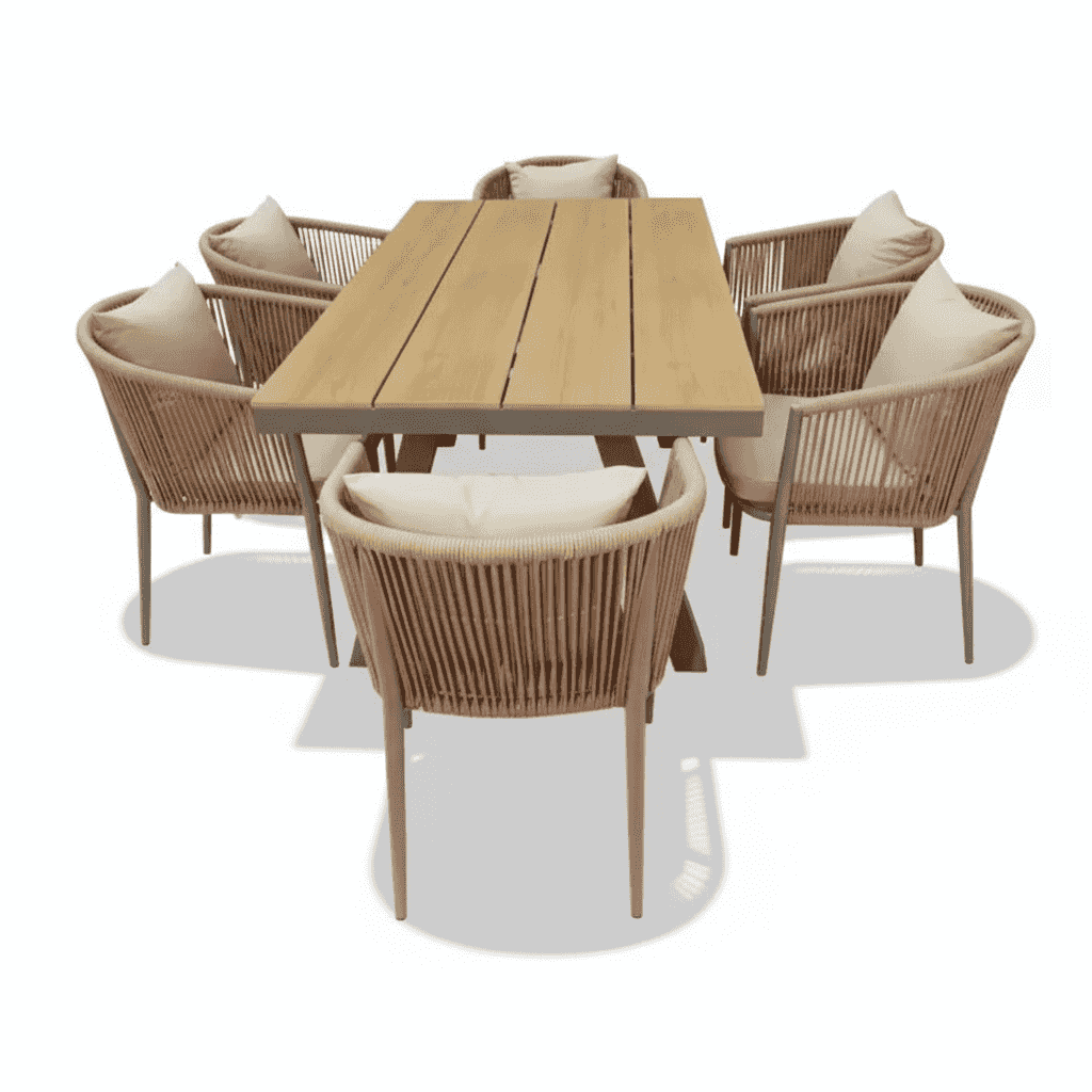 Aluminium Frame Outdoor Dining Set with Rope Chairs & Cushions | 4, 6, 8 or 10 Seater
