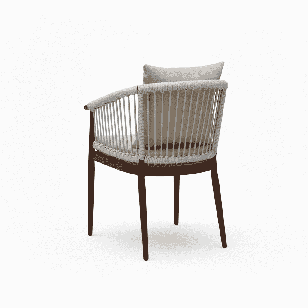 outdoor aluminum chair with beige cushion and wooden frame, featuring a modern design and comfortable seating.