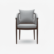 outdoor aluminum chair with gray cushion and wooden frame, ideal for patio or garden seating.