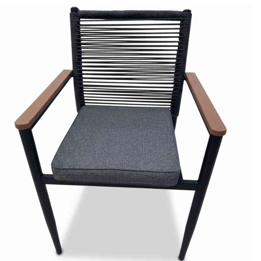 Outdoor aluminum dining chair with sleek design and armrests, ideal for outdoor patio dining by The Outdoor Furniture Market.