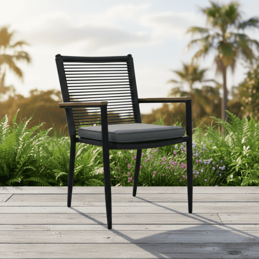 Outdoor aluminum dining chair by The Outdoor Furniture Market, featuring a sleek design and durable metal frame for outdoor use.