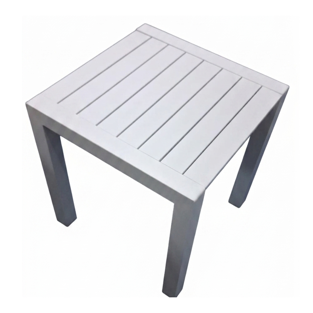 White slatted outdoor side table from The Outdoor Furniture Market