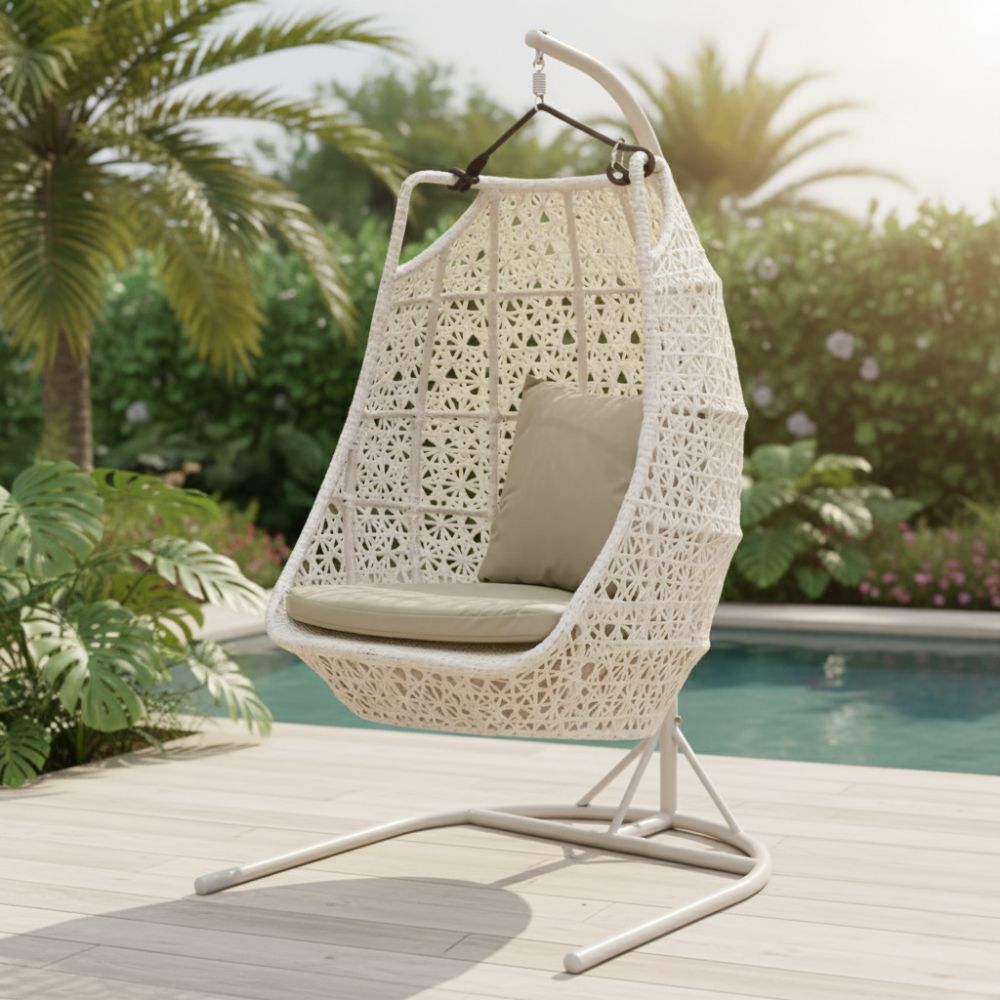 Outdoor Comfortable Swing Chair Home Balcony Hanging White Basket Wicker Chair Swing