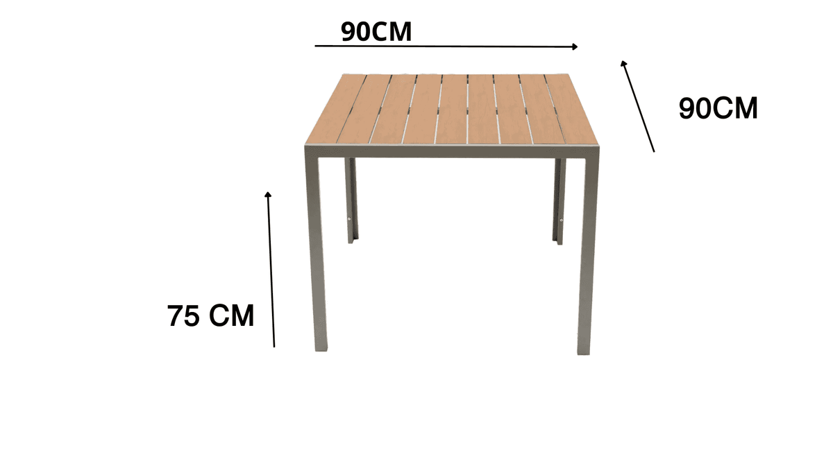 Outdoor aluminum PVC patio dining table from The Outdoor Furniture Market, perfect for outdoor dining and patio gatherings.