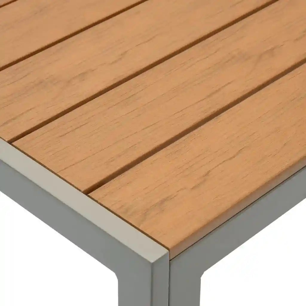 Outdoor aluminum patio dining table with PVC top, part of The Outdoor Furniture Market dining set, suited for outdoor patio use.