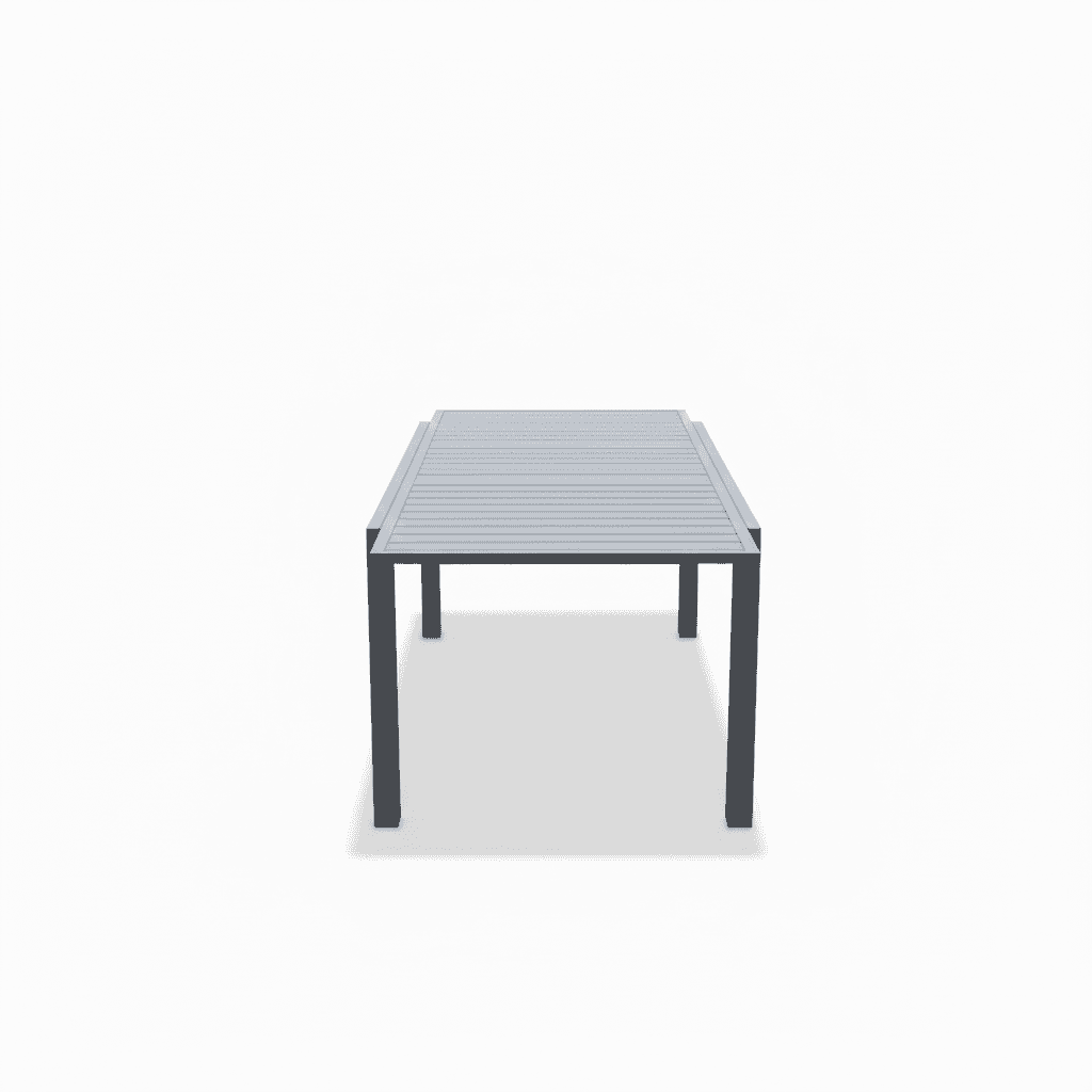 Outdoor dining set with wood-look armrest chairs and table, ideal for outdoor meals and gatherings.