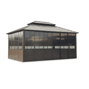 Outdoor double roof gazebo with thermal polycarbonate sliding door, featuring sturdy frame and spacious design for outdoor shade and shelter.