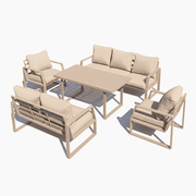 Beige 7-seater aluminum garden sofa set by The Outdoor Furniture Market, outdoor furniture for stylish garden relaxation