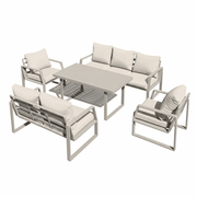 Seven-seater aluminum garden sofa set in khaki with plush cushions, part of The Outdoor Furniture Market's outdoor elegance collection.