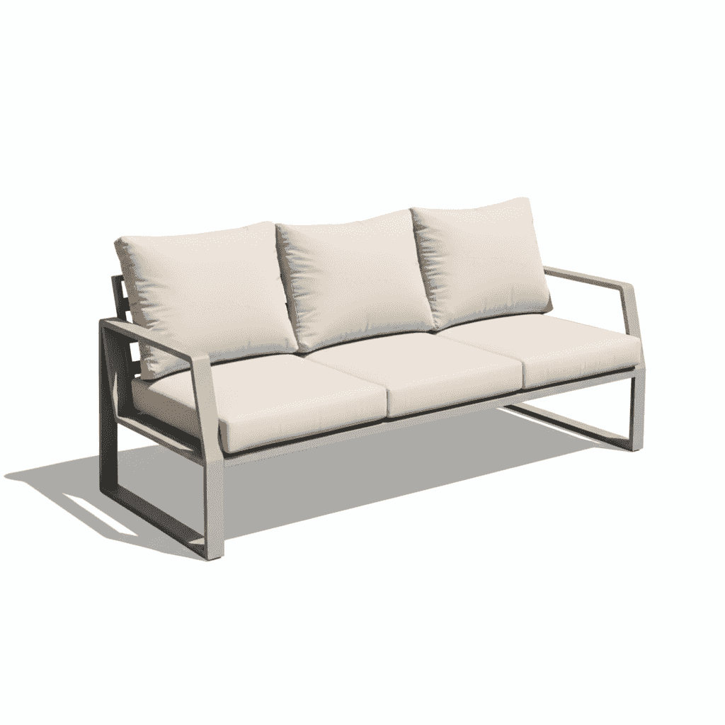 Outdoor Elegance 7-seater aluminum garden sofa set in khaki with plush cushions, perfect for outdoor lounging and entertaining.