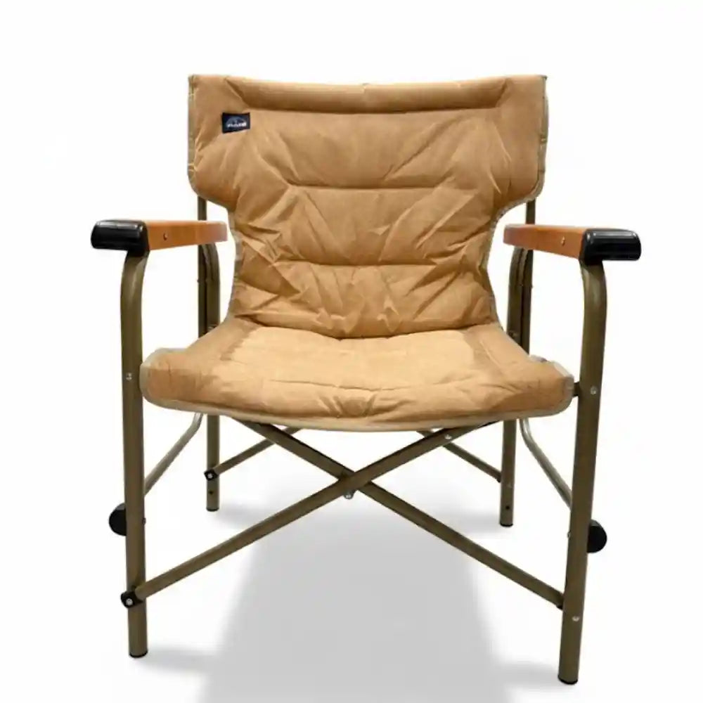 Daytoday outdoor foldable camping chair with high back and armrests, brown, portable and comfortable for camping and outdoor activities.