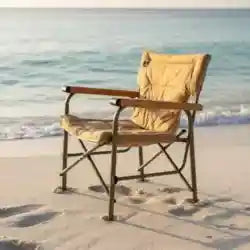 Brown outdoor foldable camping chair with high back and armrests, by daytoday, ideal for outdoor seating and camping adventures.