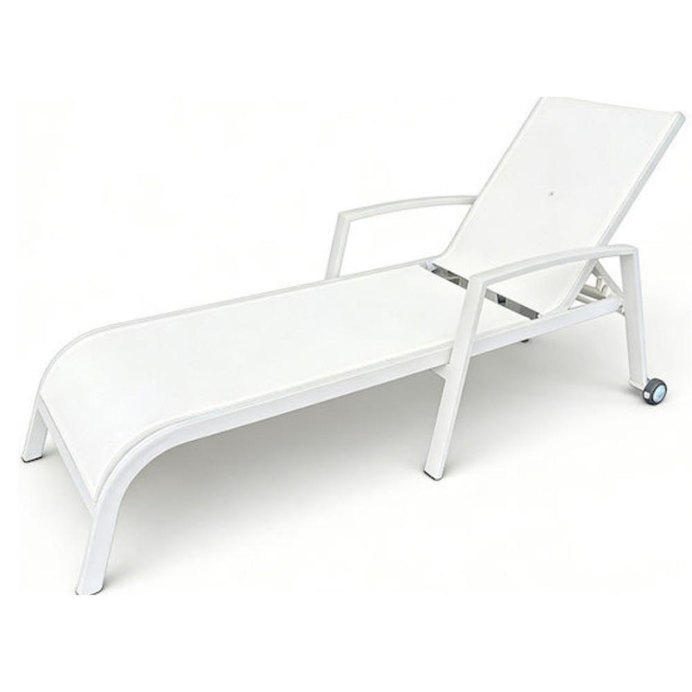 Modern white outdoor sun lounger with wheels from The Outdoor Furniture Market