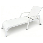 Modern white outdoor sun lounger with wheels from The Outdoor Furniture Market
