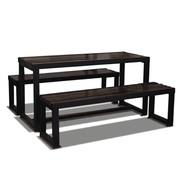 Outdoor picnic table set featuring wooden slats and a sturdy metal frame by . Ideal for outdoor dining.