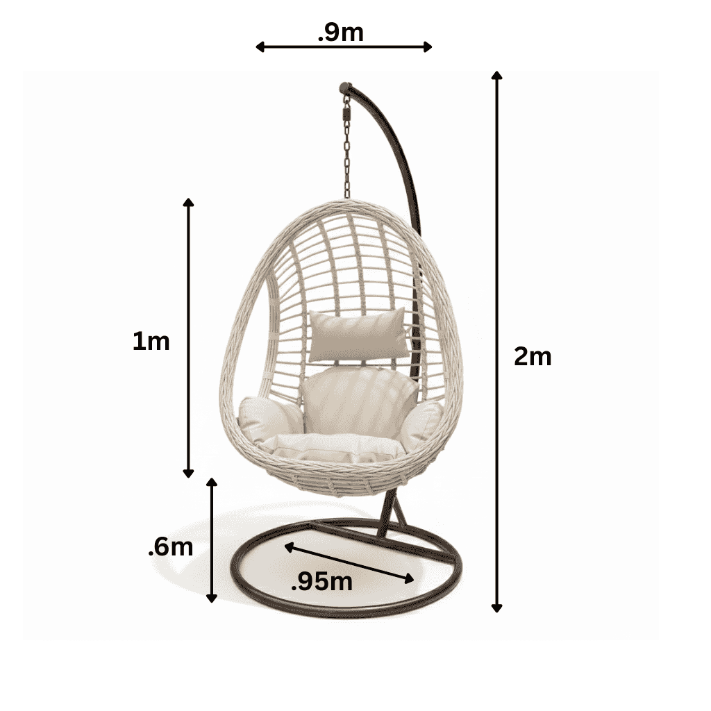 Outdoor rattan swing chair from The Outdoor Furniture Market, featuring a cozy outdoor lounge with a sturdy frame and plush cushions.