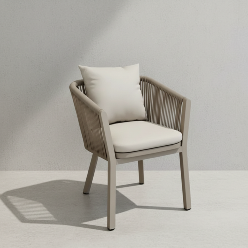 Modern Patio Outdoor Aluminum And Rope Dining Chair with Cushions Grey
