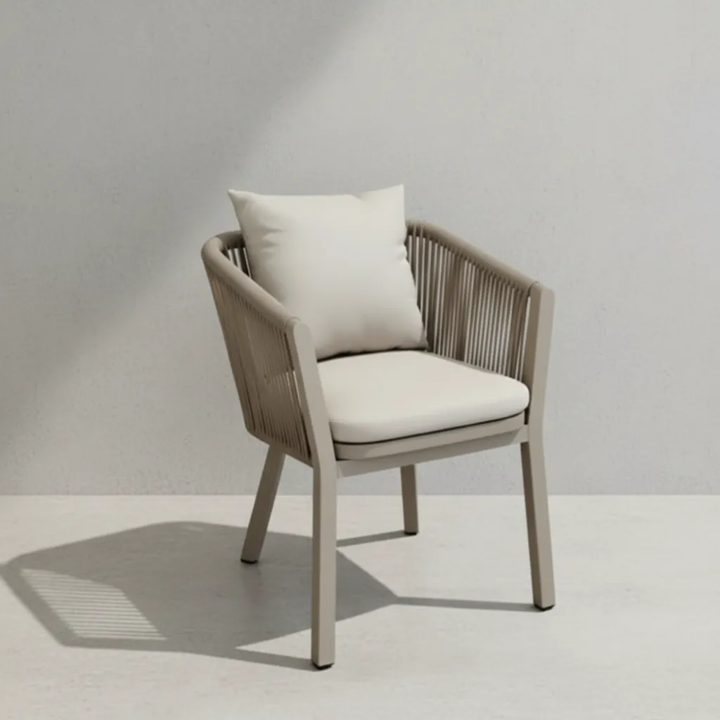 Modern Patio Outdoor Aluminum And Rope Dining Chair with Cushions Grey