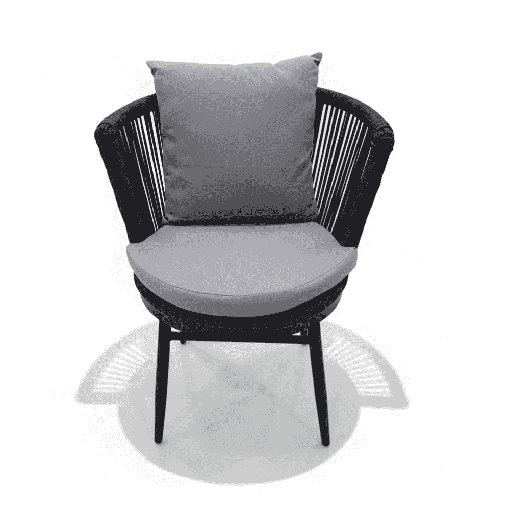 Outdoor Rope-Weave Lounge Chair by The Outdoor Furniture Market, modern weather-resistant outdoor seating with plush cushions.