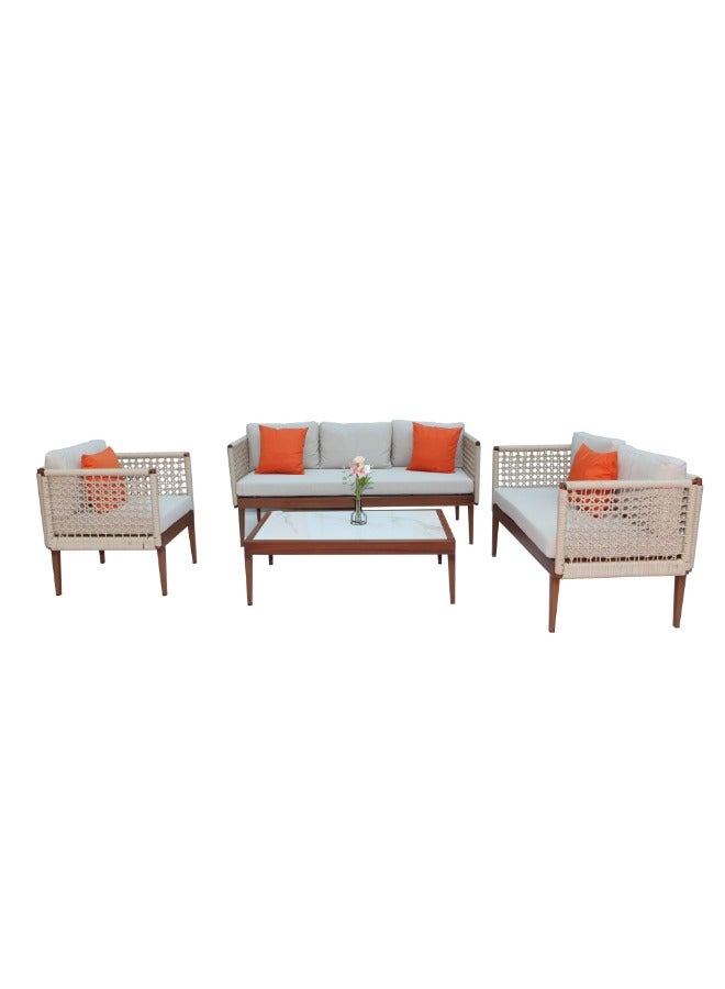 6-Seater Aluminium Handwoven Rope Outdoor Sofa Set with Table