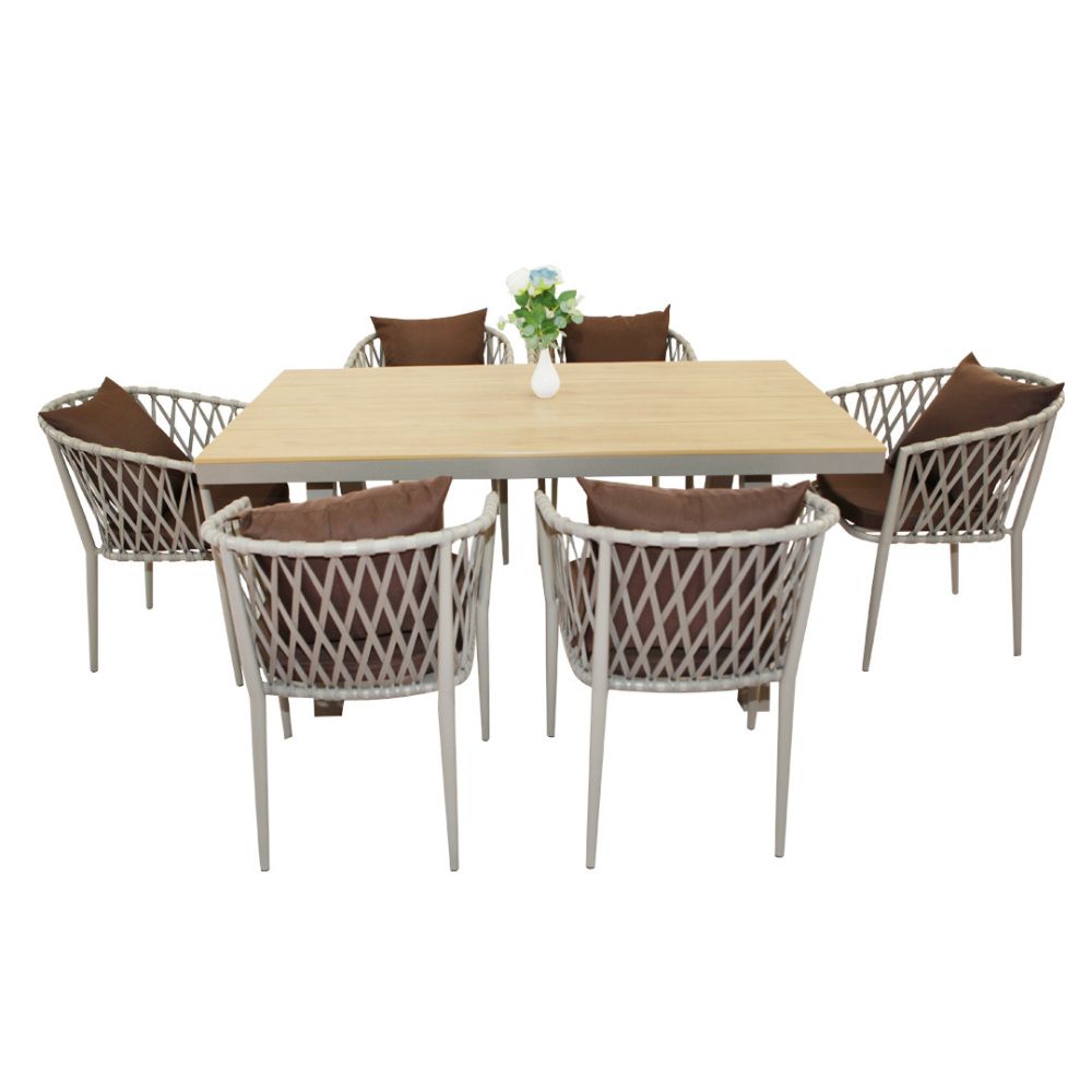 Outstanding Aluminimum Frame WPC 6-Seater Outdoor Dining Set with Cushions for Balcony and Backyard