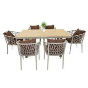 Outstanding Aluminimum Frame WPC 6-Seater Outdoor Dining Set with Cushions for Balcony and Backyard