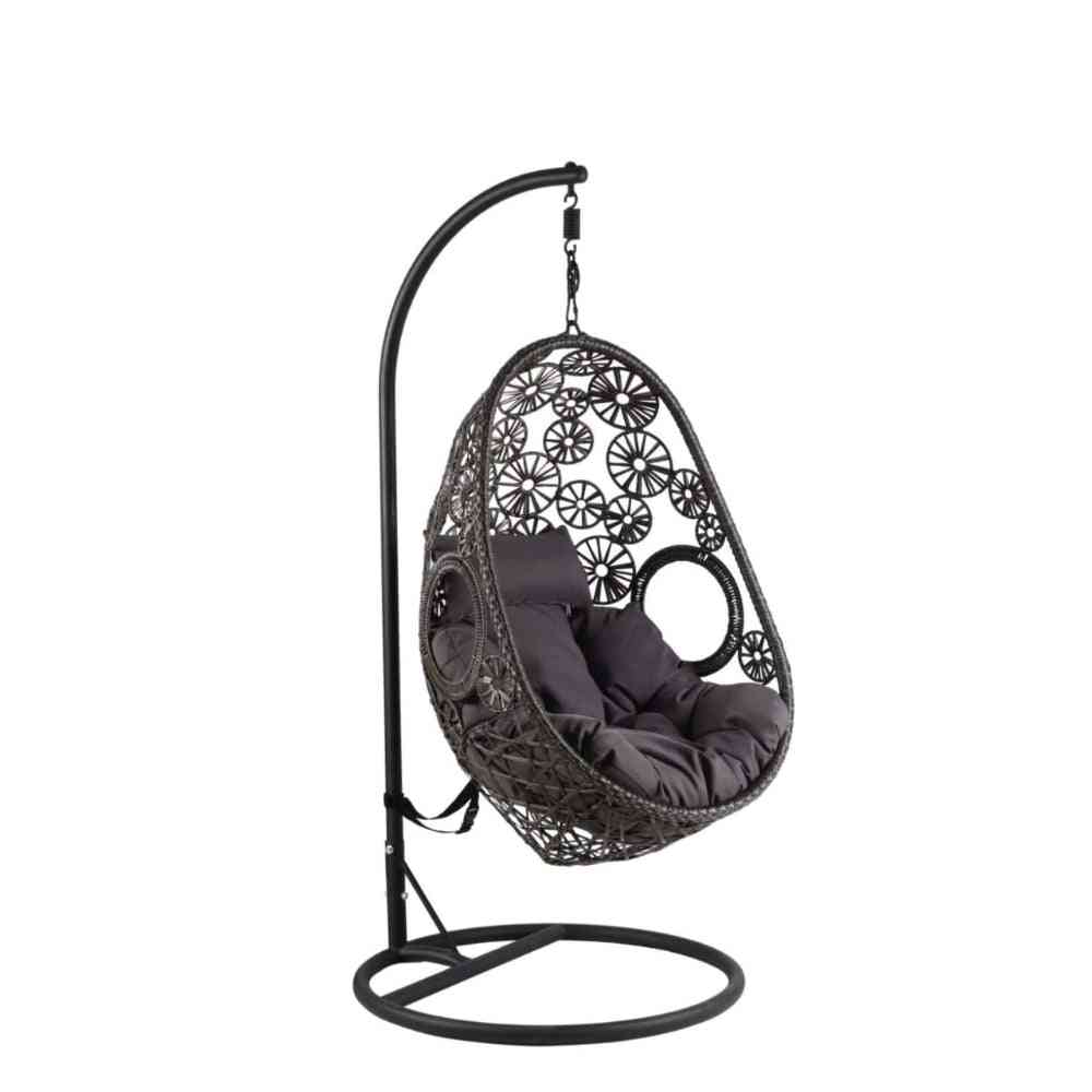 Outdoor hanging swing chair by The Outdoor Furniture Market, featuring a comfortable woven seat and sturdy frame for outdoor relaxation.