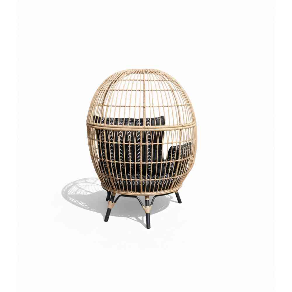 Oversize wicker egg chair from The Outdoor Furniture Market with plush cushions, perfect for outdoor relaxation and stylish lounging.
